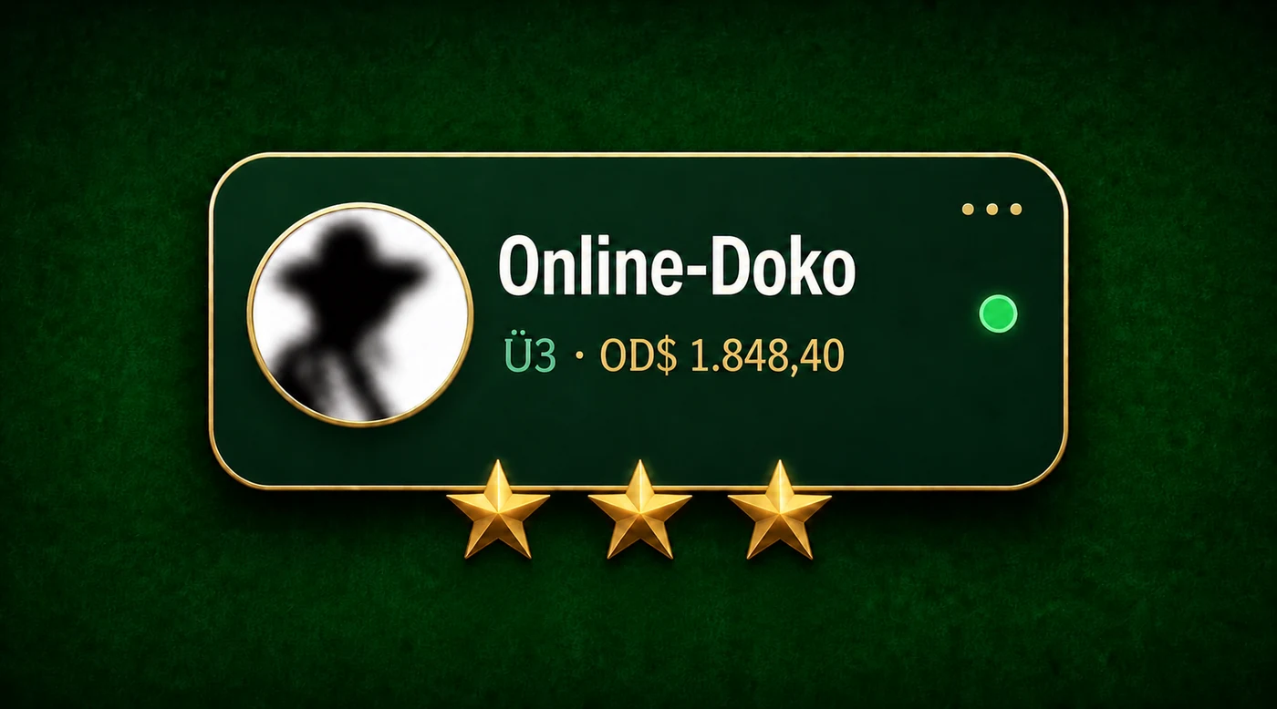Online-Doko-Spielermarke mit drei goldenen Sternen